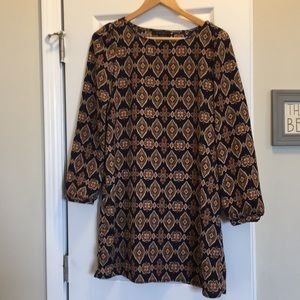 Navy and orange paisley shift dress size small